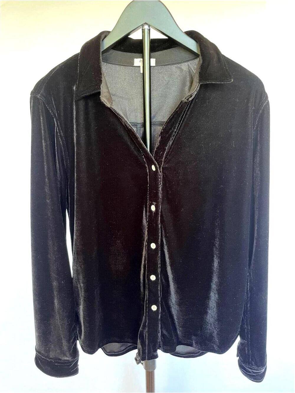 Dylan Black Velvet Button Down Blouse Medium Long Sleeve Rock Goth Artist